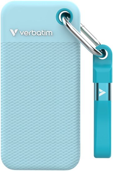 כונן SSD חיצוני נייד עם מחזיק מפתחות Verbatim Pocket SSD USB 3.2 Gen 2 - נפח 2TB - צבע תכלת / שחור