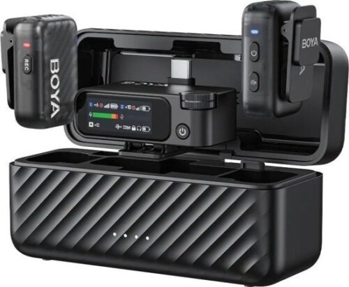 מערכת מיקרופון דש אלחוטי Boya BOYAMIC 2 עם 2 משדרים, מקלט Type-C ו-2 מיקרופוני דש חוטיים - מופעלת על ידי AI