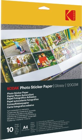 מארז 10 ניירות מדבקה להדפסת תמונות מבית Kodak - גודל A4 - גימור מבריק