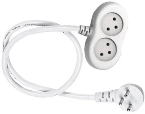 כבל מאריך 5 מטר + מפצל T2 שני שקעים Omega - צבע לבן