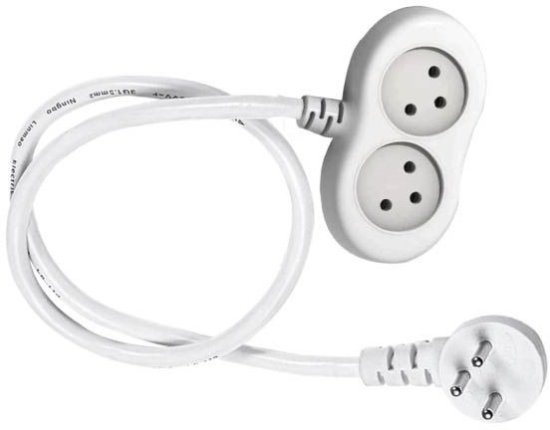 כבל מאריך 5 מטר + מפצל T2 שני שקעים Omega - צבע לבן