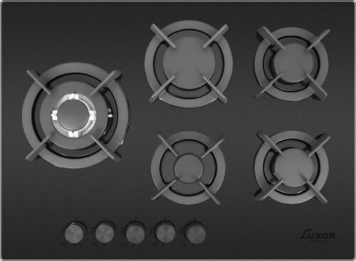 כיריים גז 5 להבות בישול 70 ס''מ Luxor LUX-705 MGB - זכוכית שחורה מט