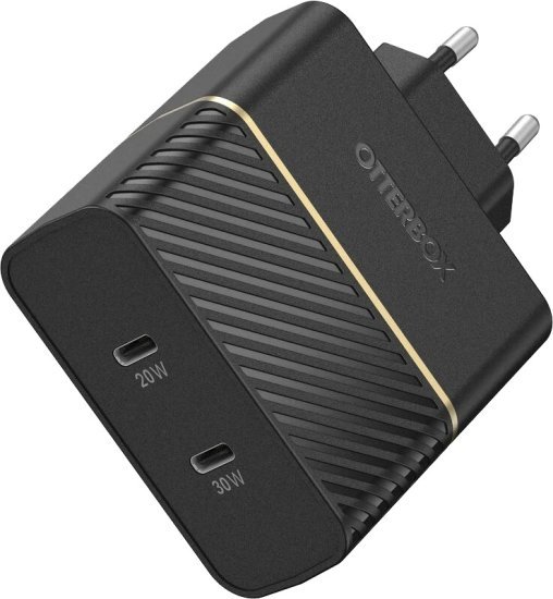 מטען קיר מהיר 50W בחיבור USB-C כפול מבית OtterBox - צבע שחור