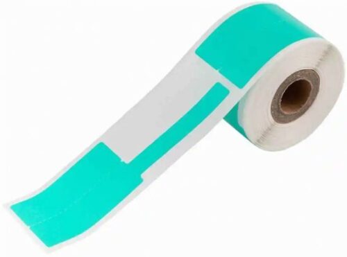 מציאון ועודפים - מדבקה רב שימושית למדפסת ניידת Aimo M110/M120/M200/M220/AM-243/D520/D550BT/D520BT / T200 Pro - גודל 25X38 מ''מ - 100 מדבקות בגליל - צבע ירוק / טורקיז