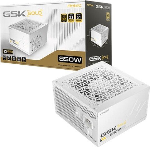 ספק כח מודולרי Antec GSK 850 V2 EC ATX 3.1 850W Gold 12cm PSU - צבע לבן
