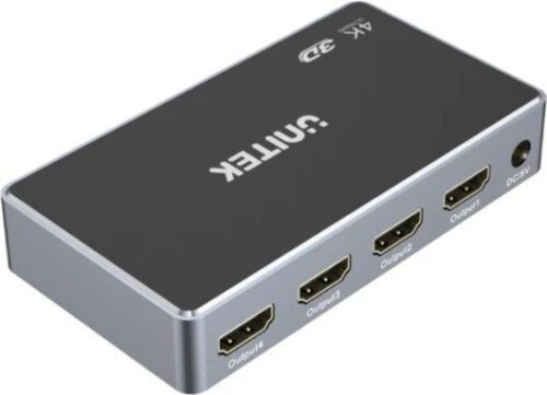 מפצל חיבור HDMI ל-4 חיבורי HDMI מבית Unitek - שנתיים אחריות על ידי היבואן הרשמי