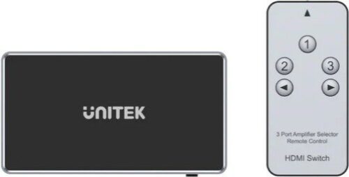 בורר 3 כניסות HDMI ליציאה אחת עם שלט אלחוטי מבית Unitek - שנתיים אחריות על ידי היבואן הרשמי