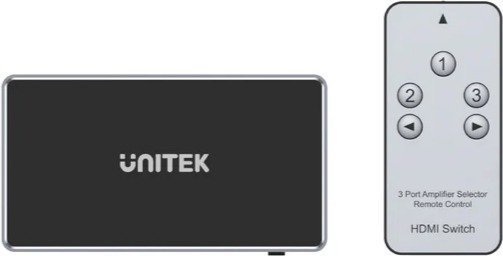 בורר 3 כניסות HDMI ליציאה אחת עם שלט אלחוטי מבית Unitek - שנתיים אחריות על ידי היבואן הרשמי