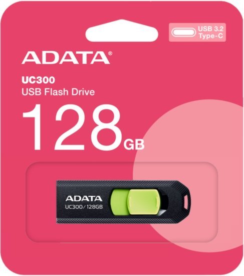 זיכרון נייד USB-C דגם UC300 נפח 128GB מבית Adata - צבע שחור ירוק