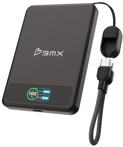 סוללת גיבוי מגנטית אלחוטית 5000mAh בטכנולוגיית Solid-State דגם SolidSafe™ 5K מבית BMX - צבע שחור