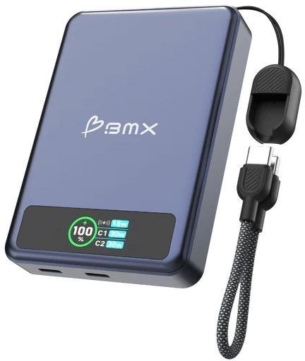 447491_b_1.jpg סוללת גיבוי מגנטית אלחוטית 10000mAh בטכנולוגיית Solid-State דגם SolidSafe™ 10K מבית BMX - צבע כחול