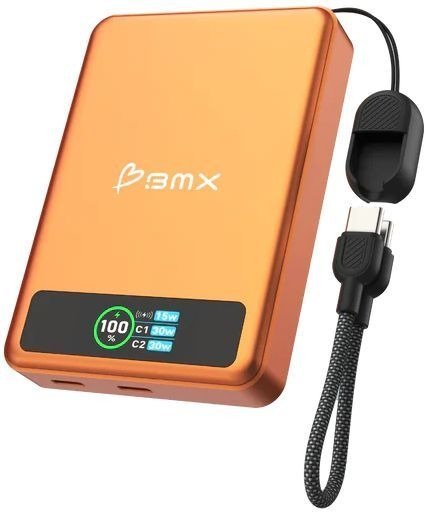 447492_b_1.jpg סוללת גיבוי מגנטית אלחוטית 10000mAh בטכנולוגיית Solid-State דגם SolidSafe™ 10K מבית BMX - צבע כתום