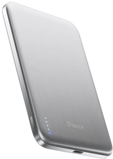 447514_b_1.jpg סוללת גיבוי מגנטית אלחוטית 5000mAh בטכנולוגיית Solid-State דגם SolidSafe™ Air 5K מבית BMX - צבע כסוף