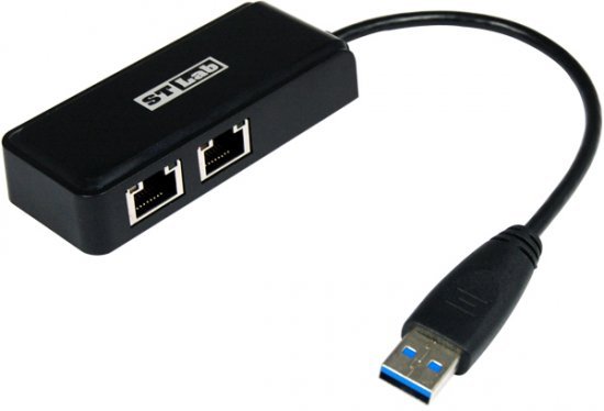 מתאם רשת מחיבור USB 3.0 ל-2 חיבורי רשת STLab U-990 10/100 / 1000Mbps