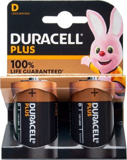2 סוללות D לא נטענות Duracell Plus Power
