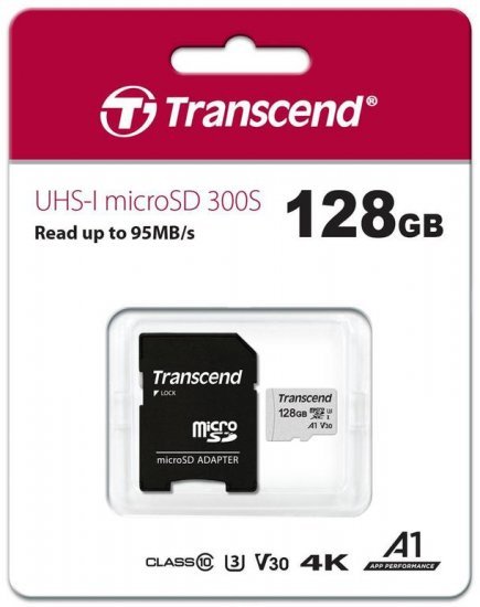 52000_b_1.jpg כרטיס זכרון Transcend 300S Micro SDXC UHS-I U3A1 TS128GUSD300S-A - נפח 128GB - עם מתאם SD