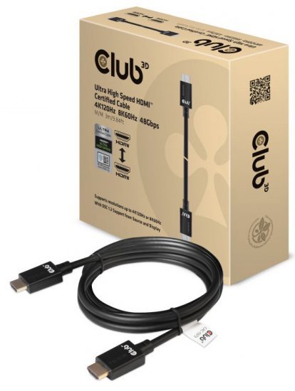 כבל HDMI 2.1 4K120Hz / 8K60Hz UHD / 3D זכר באורך 3 מטר Club3D Ultra High Speed CAC-1373