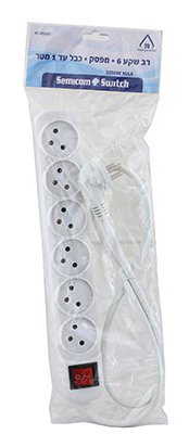 רב שקע 6 יציאות כולל מפסק וכבל באורך 1 מטר