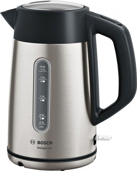 קומקום נירוסטה כסופה 1.7 ליטר Bosch DesignLine TWK4P440 2400W - שנתיים אחריות יבואן רשמי BSH